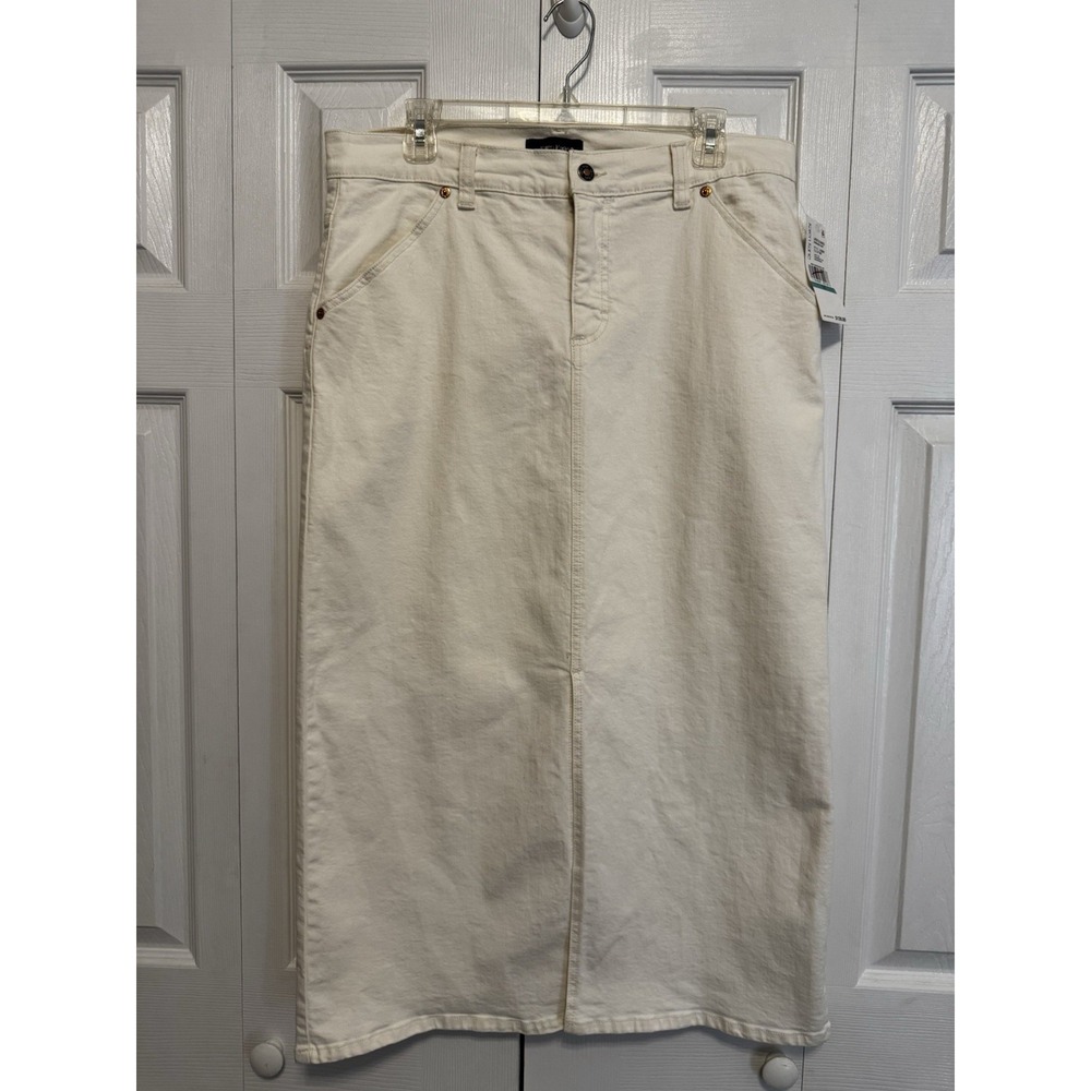 NEW KAREN KANE WHITE DENIM MIDI SKIRT SIZE 16 WESTERN MINIMALIST